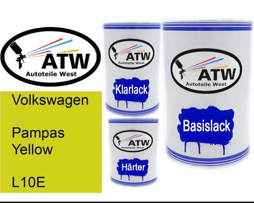 Volkswagen, Pampas Yellow, L10E: 500ml Lackdose + 500ml Klarlack + 250ml Härter - Set, von ATW Autoteile West.